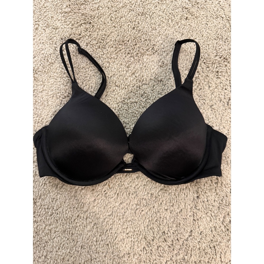 Victoria's Secret Push‎ Up Bra Women 32C Black Very Sexy Rhinestone Padded Satin